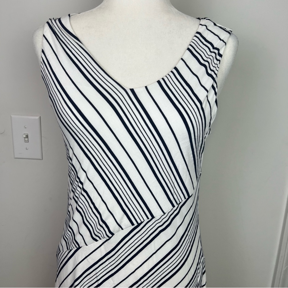 Soma Soft Jersey Asymmetrical Hem Midi Dress  women medium Amity Stripe White - Picture 7 of 11